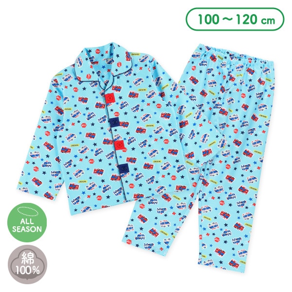 前開きおけいこ長袖パジャマ（くるま総柄）