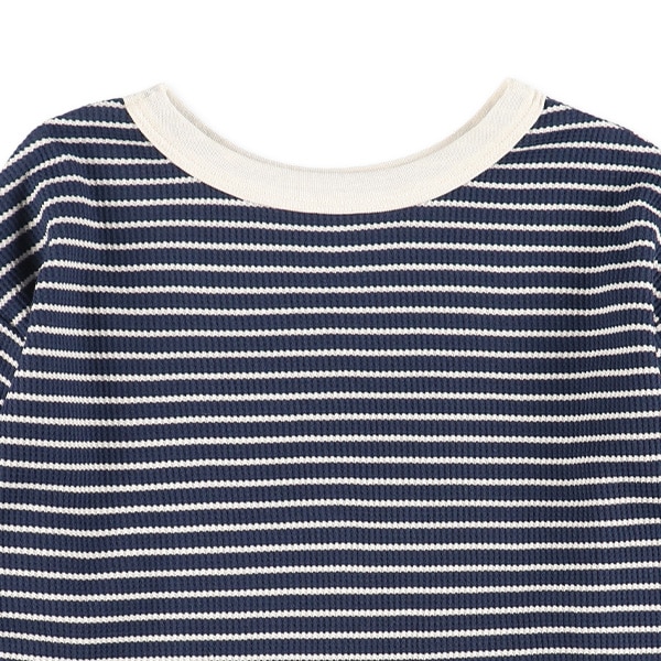 どっちもまえワッフル長袖ルームウェア（ボーダー）