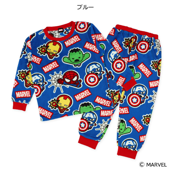 サンゴフリース長袖パジャマ（マーベル総柄）