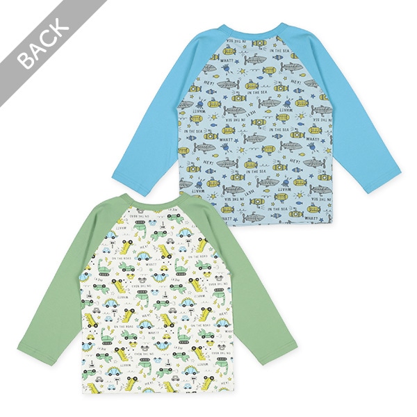 2枚組ラグラン長袖パジャマ（恐竜のりもの）