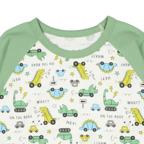 2枚組ラグラン長袖パジャマ（恐竜のりもの）