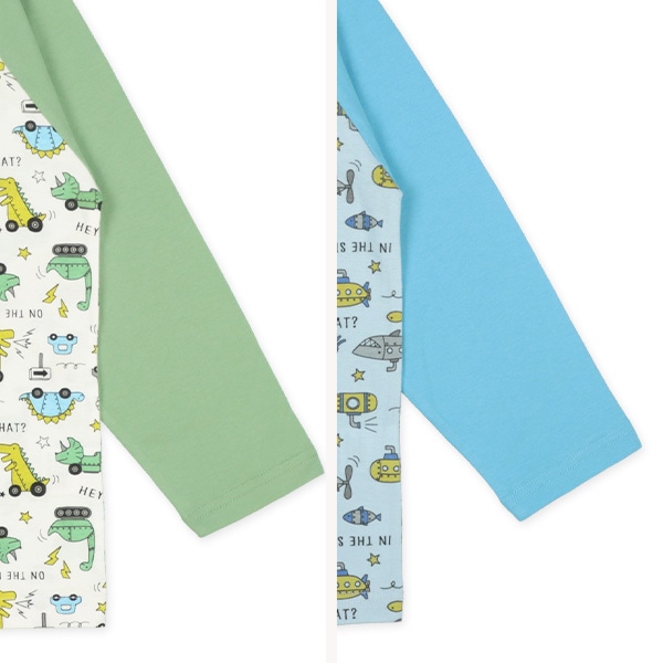 2枚組ラグラン長袖パジャマ（恐竜のりもの）