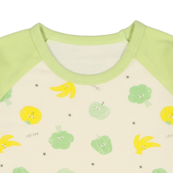 2枚組キルト+微起毛ラグラン長袖パジャマ（おにぎり・野菜）