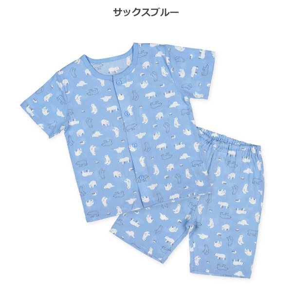 2枚組前開き半袖パジャマ（英字・白くま）