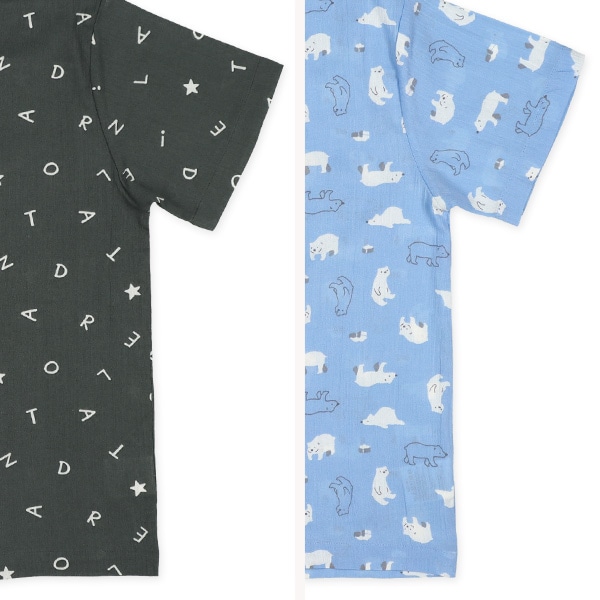 2枚組前開き半袖パジャマ（英字・白くま）