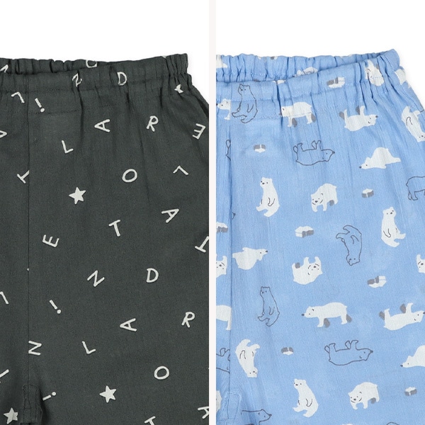2枚組前開き半袖パジャマ（英字・白くま）