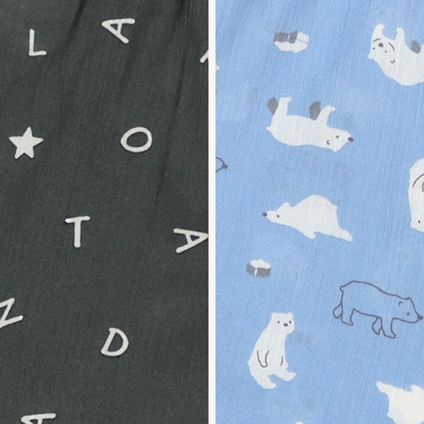 2枚組前開き半袖パジャマ（英字・白くま）