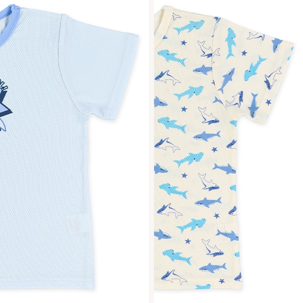 2枚組ハニカムメッシュ半袖パジャマ（サメ）