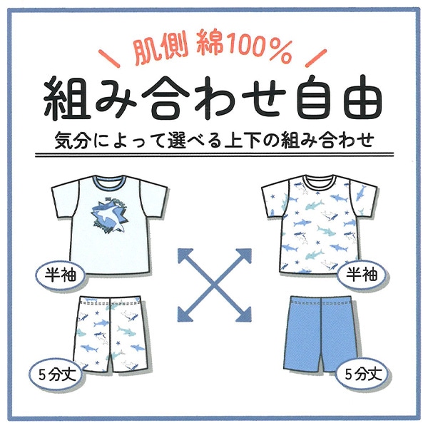 2枚組ハニカムメッシュ半袖パジャマ（サメ）