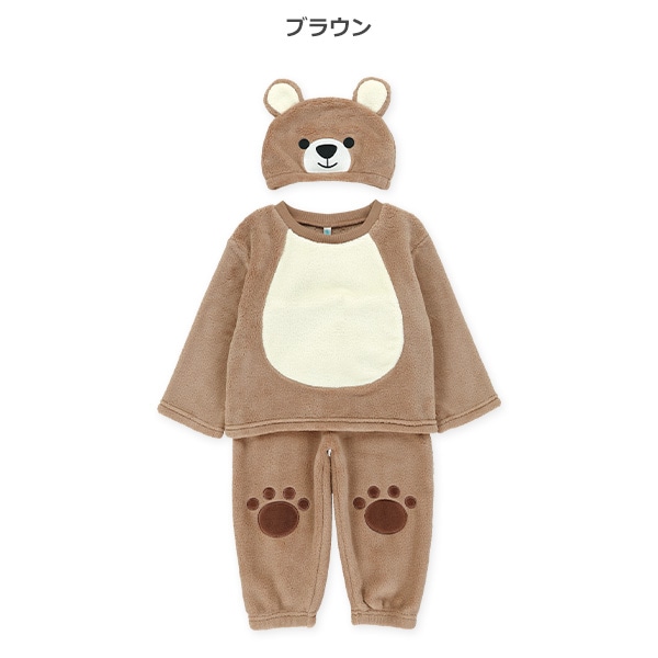 フリースくま帽子付きトップス&パンツセット