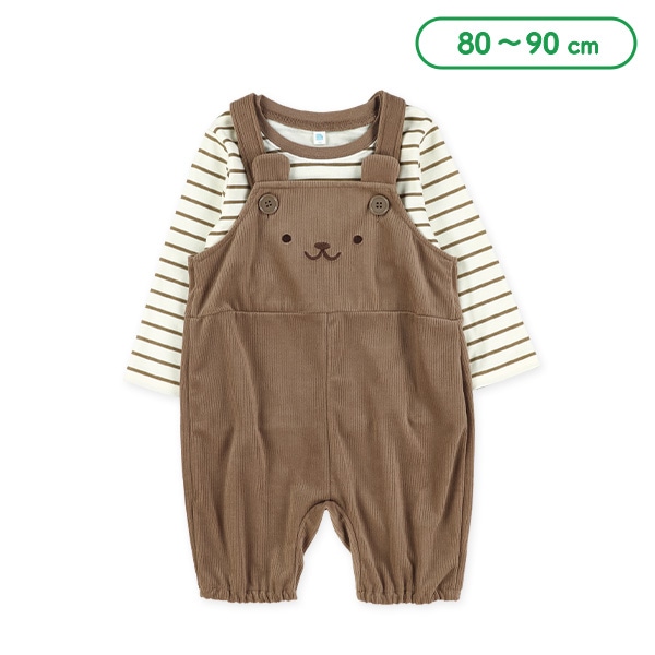 ニットコール8分丈くまサロペットパンツ&長袖Tシャツセット