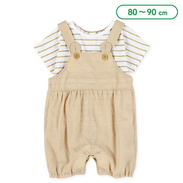 ボーダー半袖Ｔシャツ＆サッカーくま耳サロペットセット