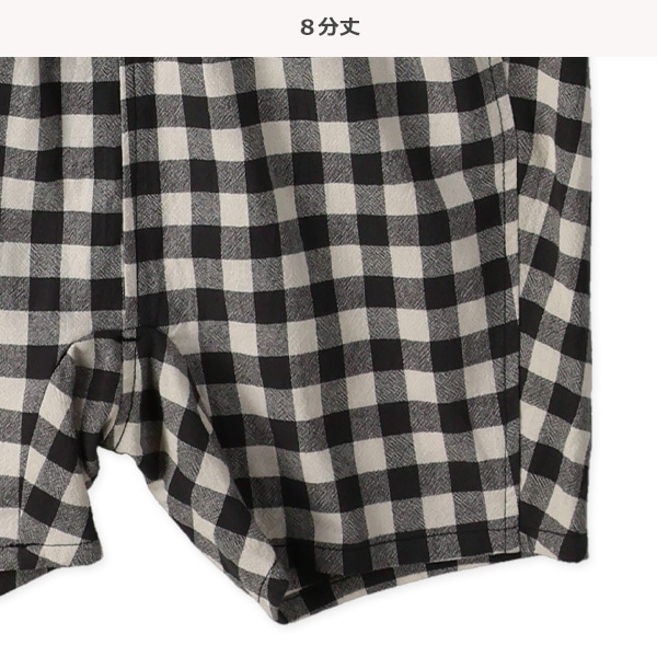 8分丈ギンガム楊柳サロペットパンツ＆長袖Ｔシャツセット