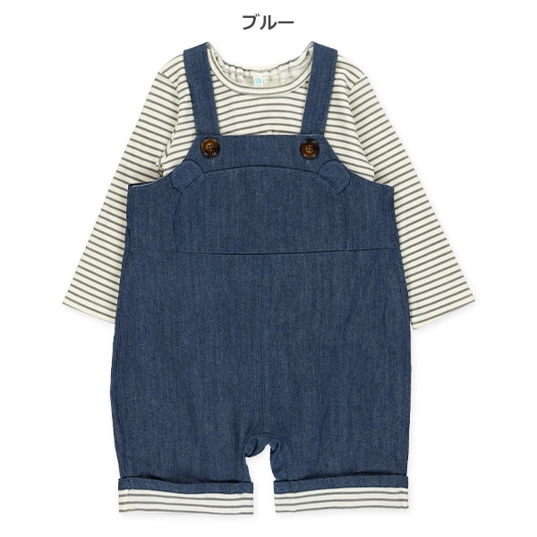 8分丈ダンガリーくまフェイスサロペット&Tシャツセット