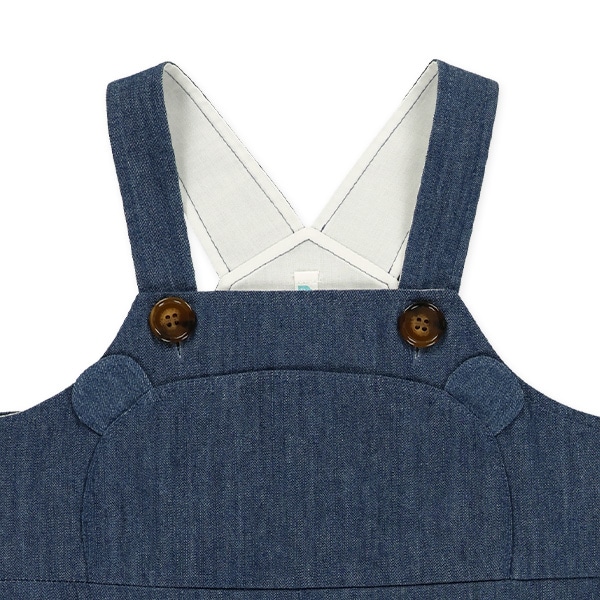 8分丈ダンガリーくまフェイスサロペット&Tシャツセット