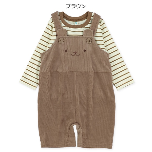 ニットコール8分丈くまサロペットパンツ＆長袖Tシャツセット