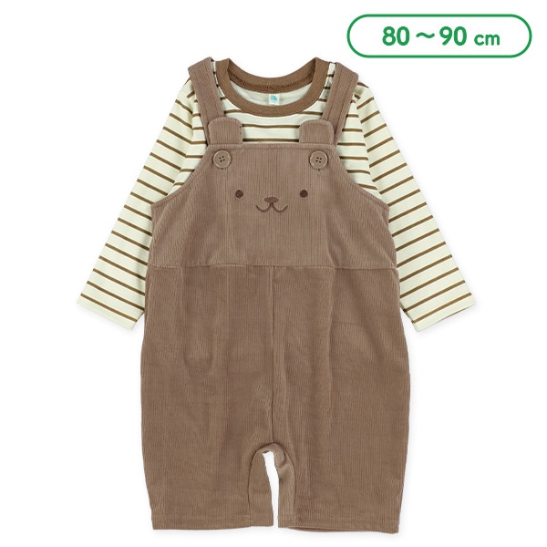ニットコール8分丈くまサロペットパンツ＆長袖Tシャツセット