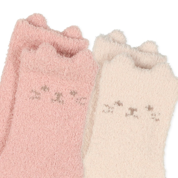 2足組ベビーもこもこクルーソックス（耳付きねこ）