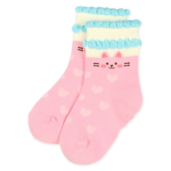 3足組ベビークルーソックス（ねこ・ハート）