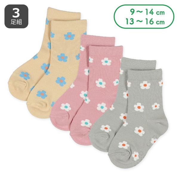 3足組ベビークルーソックス（花）