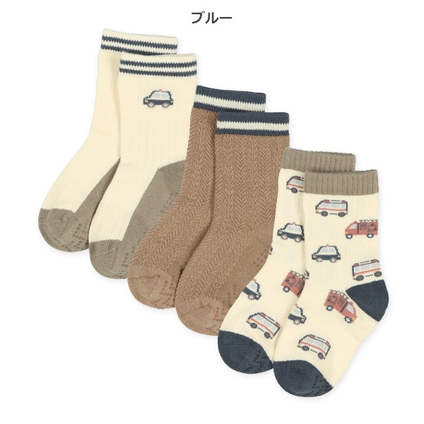 3足組ベビークルーソックス（のりもの）
