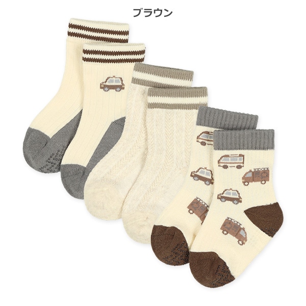 3足組ベビークルーソックス（のりもの）