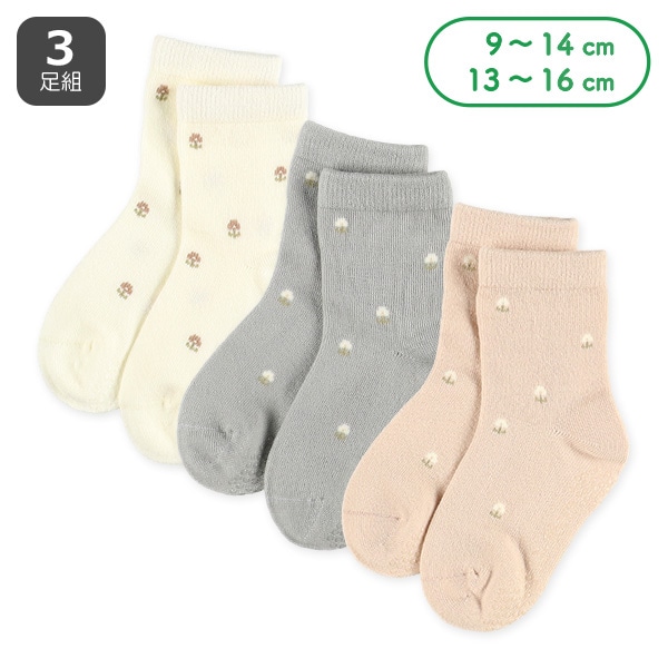 3足組ベビークルーソックス（花柄）