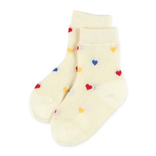3足組ベビークルーソックス（ビッグメッシュ・ハート）