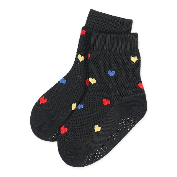 3足組ベビークルーソックス（ビッグメッシュ・ハート）