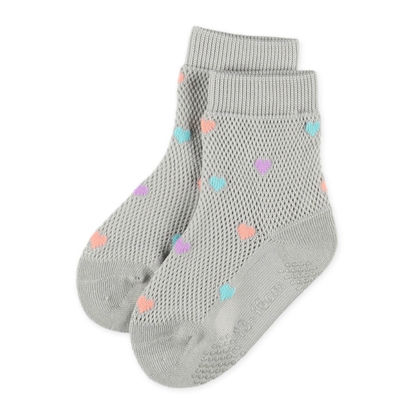 3足組ベビークルーソックス（ビッグメッシュ・ハート）