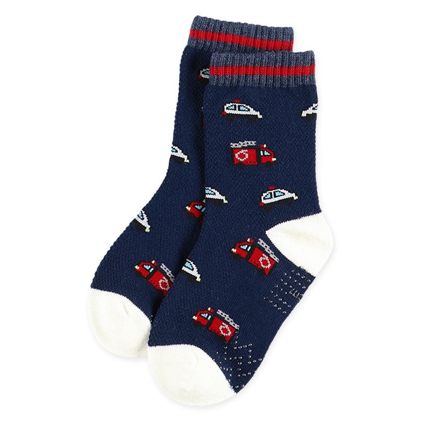3足組ベビークルーソックス（くるま・ボーダー）