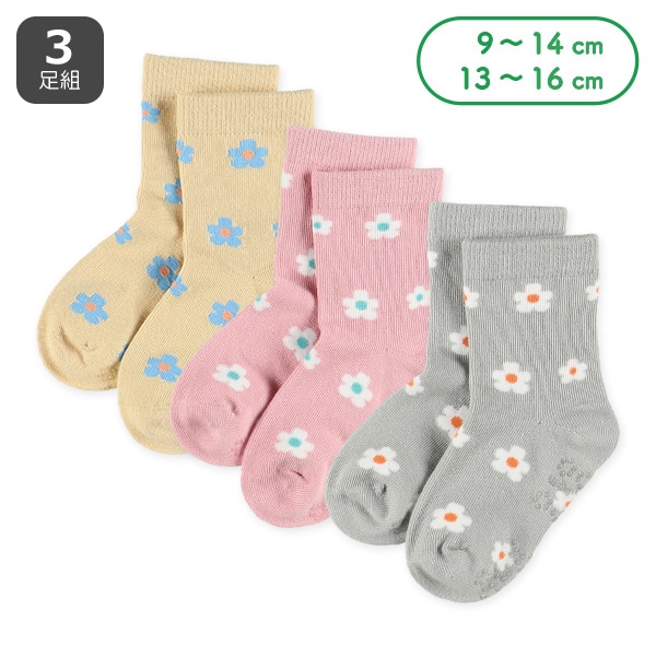 3足組ベビークルーソックス（花）
