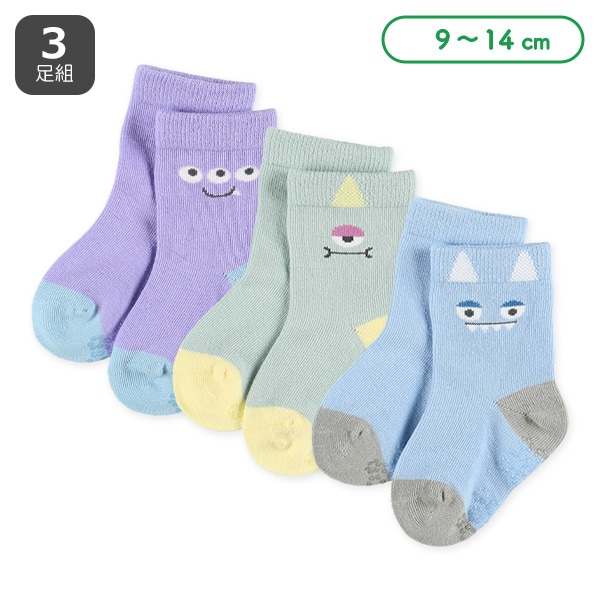3足組ベビークルーソックス（モンスター）