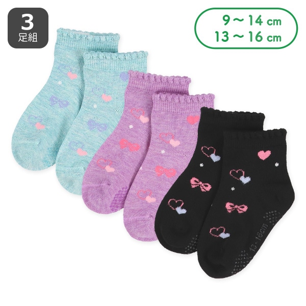 3足組ベビークルーソックス（リボンハート）