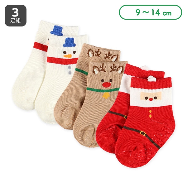 3足組ベビークルーソックス（クリスマス）