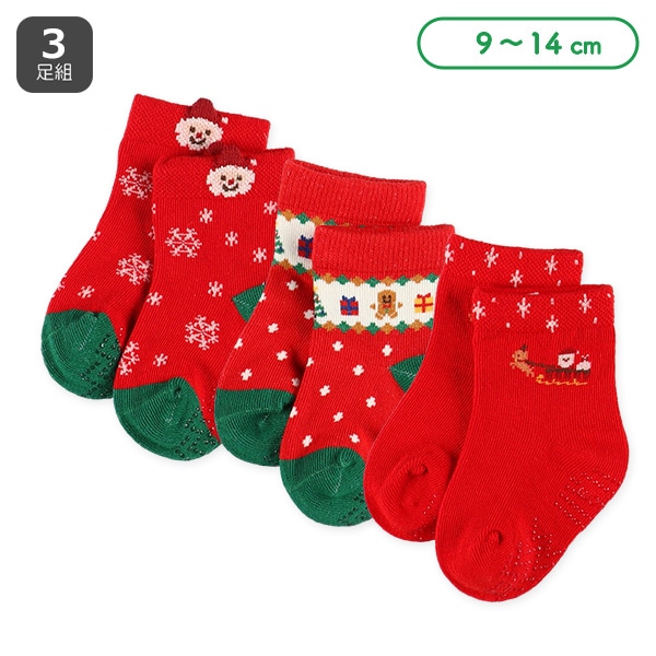 3足組ベビークルーソックス（クリスマス）