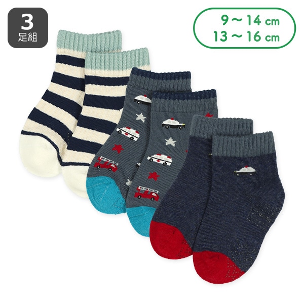 3足組ベビーアンクルソックス（くるま）