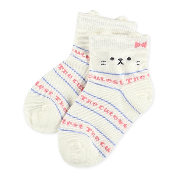 3足組ベビーアンクルソックス（ねこボーダー）