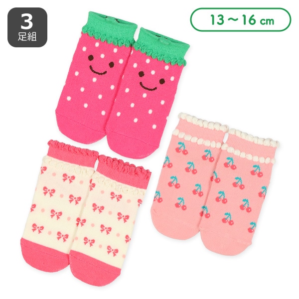 3足組ベビーアンクルソックス（いちご・リボン・チェリー）