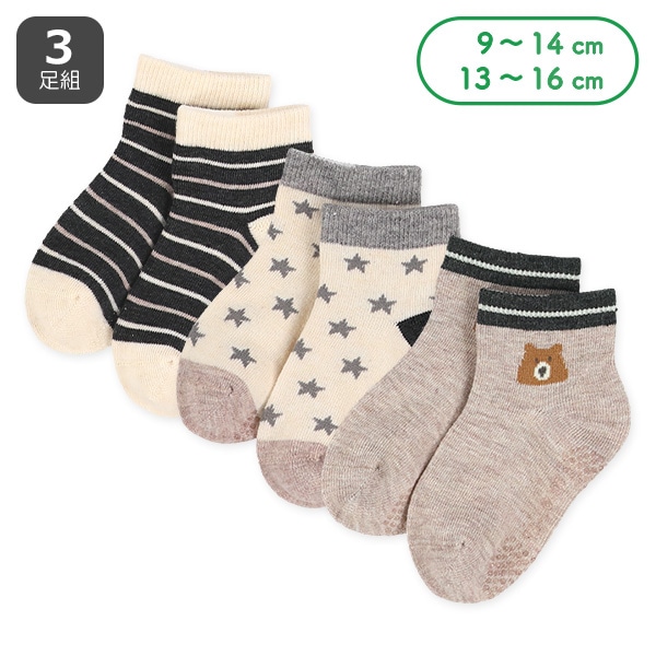 3足組ベビーアンクルソックス（くまボーダー）