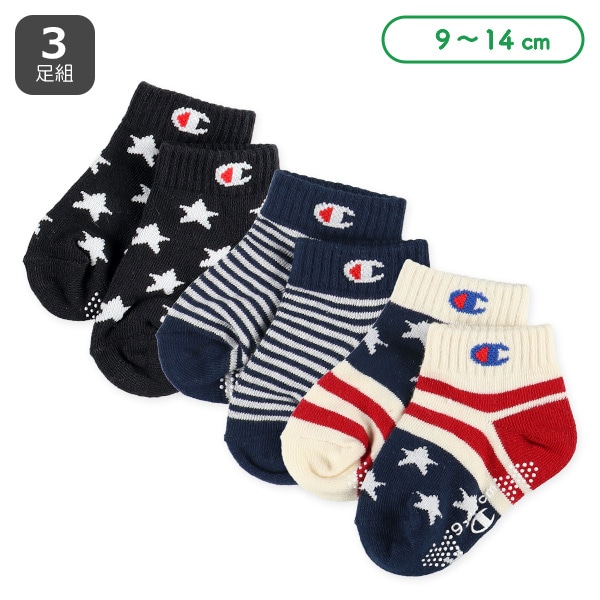 Champion）3足組ベビーローカットソックス（星条旗）