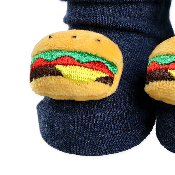 ぬいぐるみ付き新生児クルーソックス（ハンバーガー）