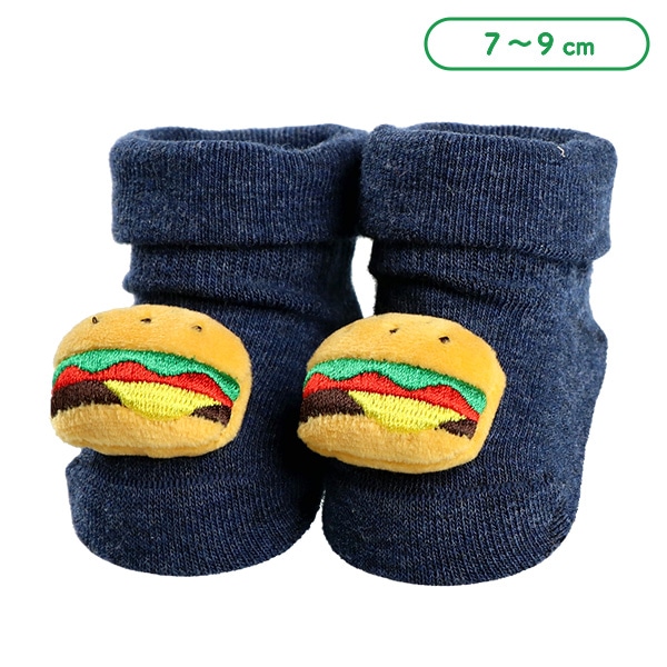 ぬいぐるみ付き新生児クルーソックス（ハンバーガー）