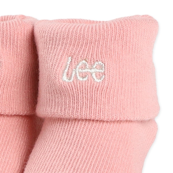 Lee）新生児クルーソックス（ロゴ刺繍・ピンク）