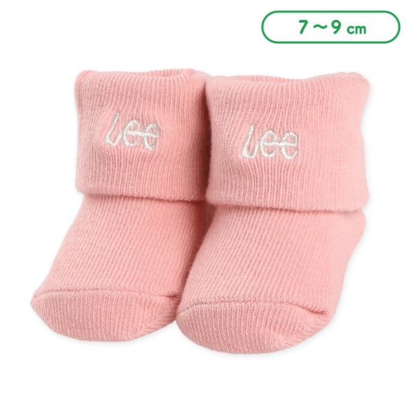 Lee）新生児クルーソックス（ロゴ刺繍・ピンク）