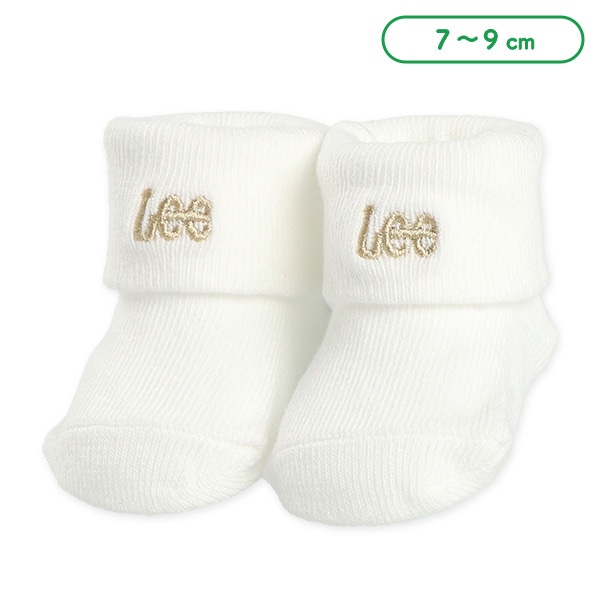 Lee）新生児クルーソックス（ロゴ刺繍・ホワイト）