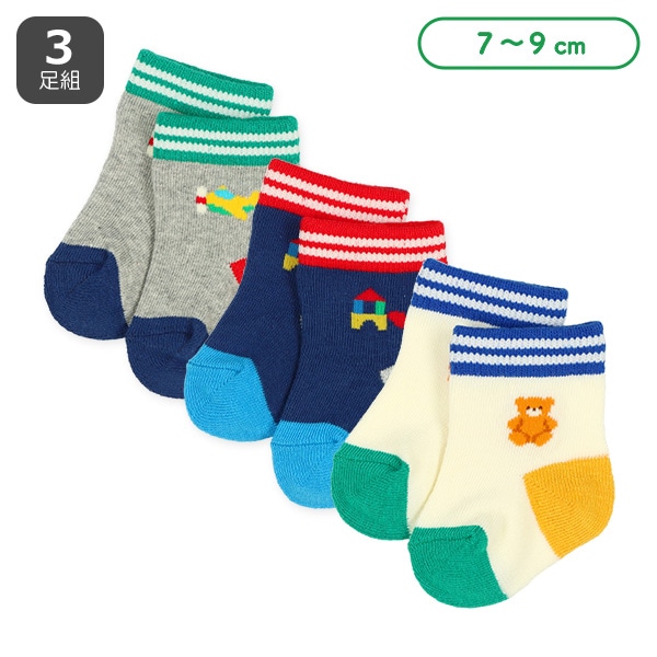 3足組新生児クルーソックス（ワンポイント）