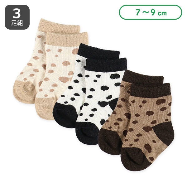 3足組新生児クルーソックス（ダルメシアン）