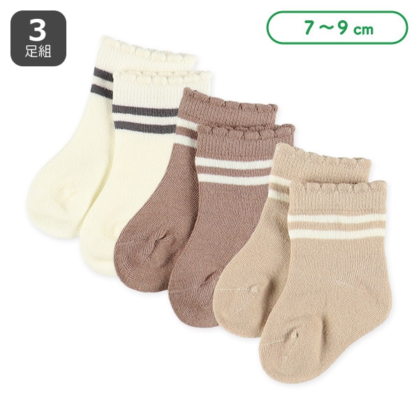 3足組新生児クルーソックス（ライン）