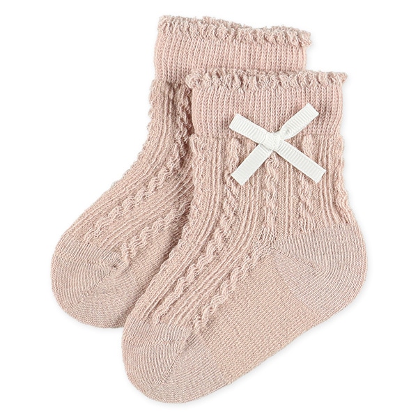 3足組新生児クルーソックス（リボン・チェリー）